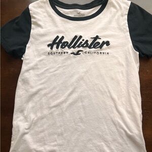 Hollister White Tee with Black Sleeves and Logo Size Small